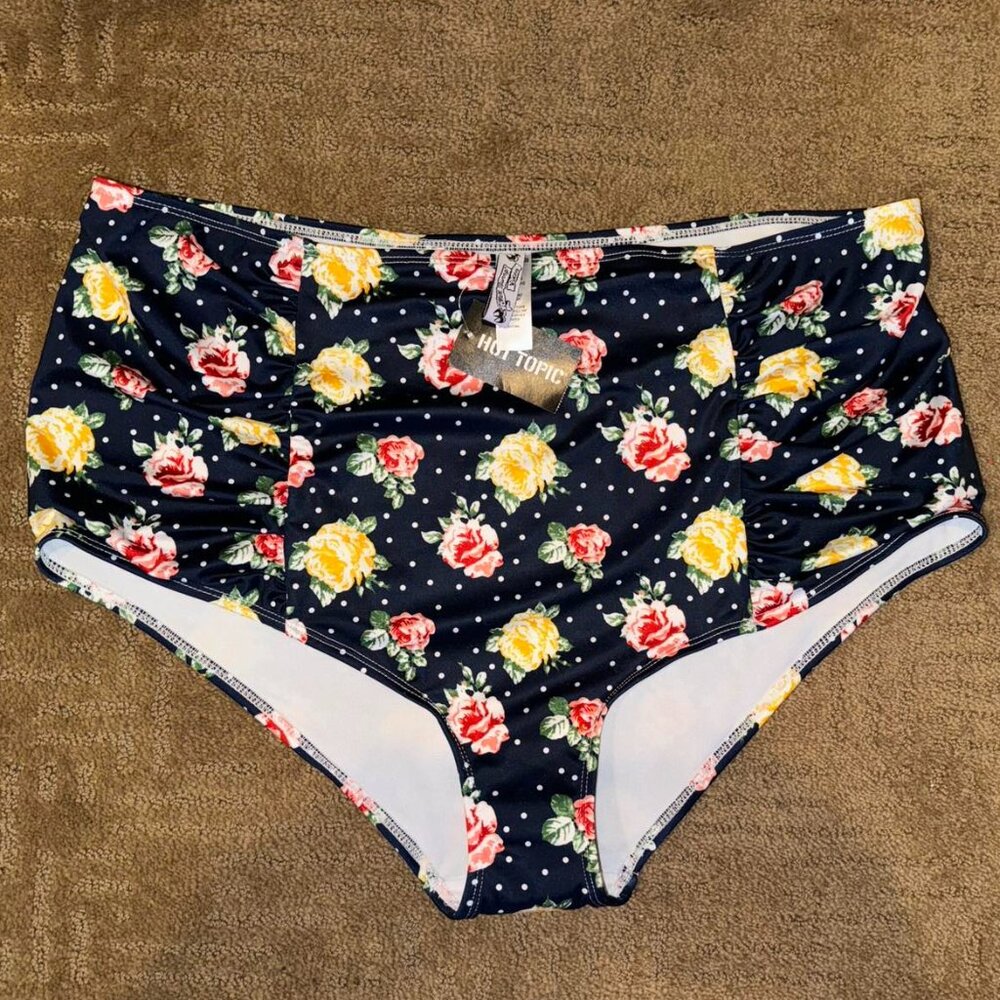 HELL BUNNY VIXEN Retro Floral High Waist Swimsuit Bikini Bottom ~ NWT! Size 3X